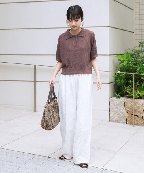 ITEMS URBANRESEARCH(アイテムズ アーバンリサーチ)の「フリンジコンパクトポロニット(ニット/セーター・レディース・ブラウン/オフホワイト/ネイビー・FREE)」の14枚目の写真
