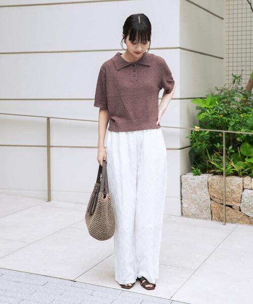ITEMS URBANRESEARCH(アイテムズ アーバンリサーチ)の「フリンジコンパクトポロニット(ニット/セーター・レディース・ブラウン/オフホワイト/ネイビー・FREE)」の15枚目の写真