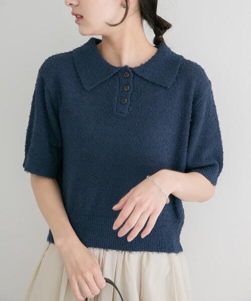 ITEMS URBANRESEARCH(アイテムズ アーバンリサーチ)の「フリンジコンパクトポロニット(ニット/セーター・レディース・ブラウン/オフホワイト/ネイビー・FREE)」の20枚目の写真