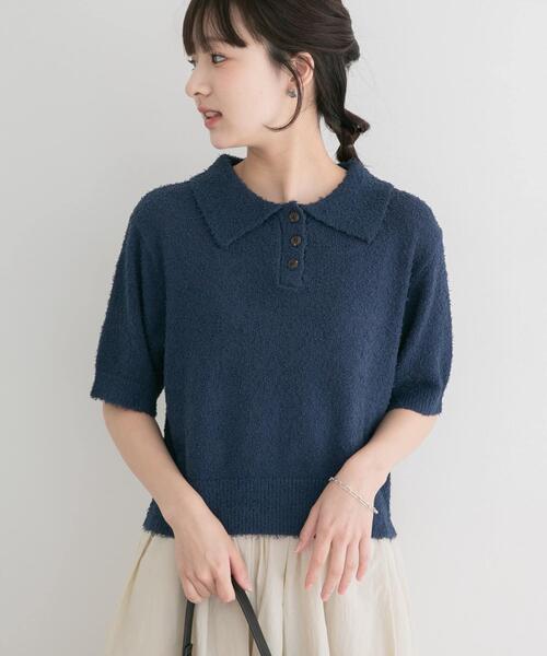 ITEMS URBANRESEARCH(アイテムズ アーバンリサーチ)の「フリンジコンパクトポロニット(ニット/セーター・レディース・ブラウン/オフホワイト/ネイビー・FREE)」の21枚目の写真