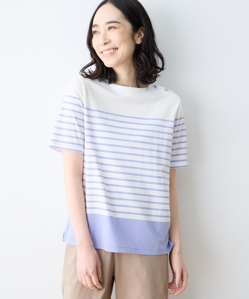 DECOY SINCE 1981(デコイシンスイチキュウハチイチ)の「【Liberty】リバティプリントパネルボーダープルオーバー【UVカット・接触冷感・オーガニックコットンブレンド】(Tシャツ/カットソー・レディース・ネイビー/ブルー・M/L/LL)」の3枚目の写真