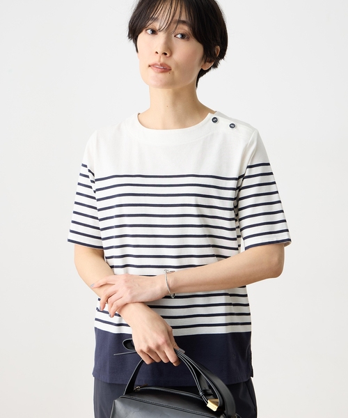 DECOY SINCE 1981(デコイシンスイチキュウハチイチ)の「【Liberty】リバティプリントパネルボーダープルオーバー【UVカット・接触冷感・オーガニックコットンブレンド】(Tシャツ/カットソー・レディース・ネイビー/ブルー・M/L/LL)」の6枚目の写真
