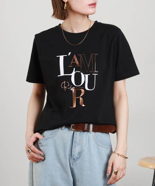 BRODIAEA(ブローディア)の「BRODIAEA ランダムロゴプリント半袖Tシャツ(Tシャツ/カットソー・レディース・オフホワイト/ブラック・40)」の9枚目の写真
