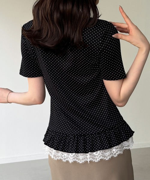 junoah（ジュノア）の「レースドッキングドットリブトップス（Tシャツ/カットソー・レディース・グレー/ホワイト/ブラック・SMALL/MEDIUM/LARGE）」の12枚目の写真