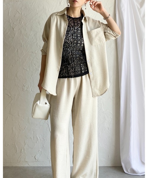 She's Closet（シーズクローゼット）の「半袖 クルーネック パッチワークレーストップス シアーtシャツ（Tシャツ/カットソー・レディース・アイボリー/ブラック・FREE）」の20枚目の写真