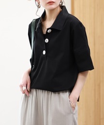 EGLANTINE（エグランティーヌ）の「EGLANTINE 接触冷感 ビッグボタンポロカットソー 半袖（Tシャツ/カットソー）」