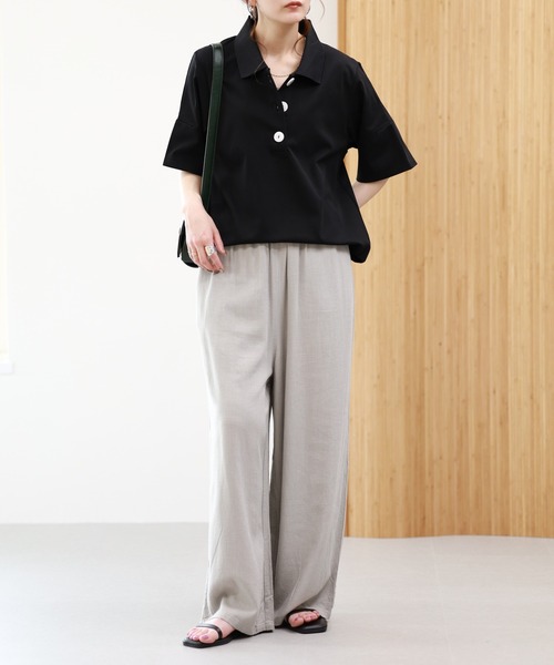 EGLANTINE（エグランティーヌ）の「EGLANTINE 接触冷感 ビッグボタンポロカットソー 半袖（Tシャツ/カットソー・レディース・ブラウン/レッド/ブラック・38）」の9枚目の写真