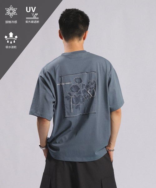 RAGEBLUE(レイジブルー)の「【接触冷感/吸水速乾 】FLOWER STITCH PRINT T-SHIRT/フラワー刺繍プリントTシャツ(Tシャツ/カットソー・メンズ・グレー/ブルー/ホワイト・MEDIUM/LARGE)」の3枚目の写真