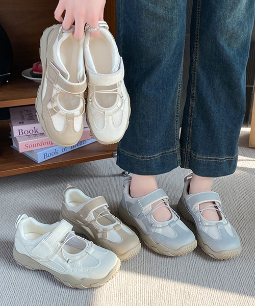 Lace Ladies（レースレディース）の「配色 メッシュ ストラップ付き レースアップ スニーカー（スニーカー・レディース・グレー/ベージュ/アイボリー・22.5cm/23cm/23.5cm/24cm/24.5cm/25cm）」の14枚目の写真