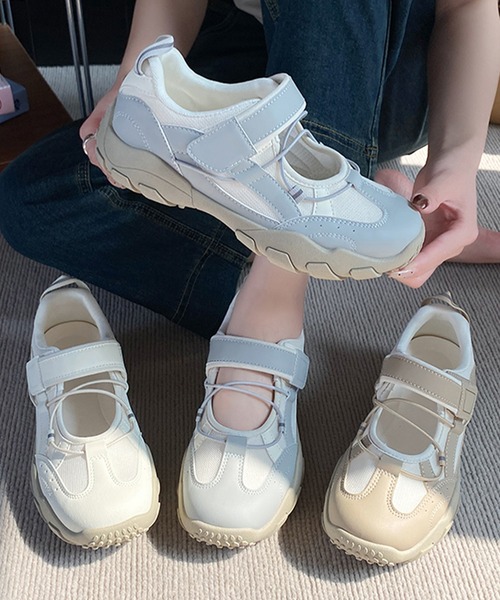 Lace Ladies（レースレディース）の「配色 メッシュ ストラップ付き レースアップ スニーカー（スニーカー・レディース・グレー/ベージュ/アイボリー・22.5cm/23cm/23.5cm/24cm/24.5cm/25cm）」の13枚目の写真