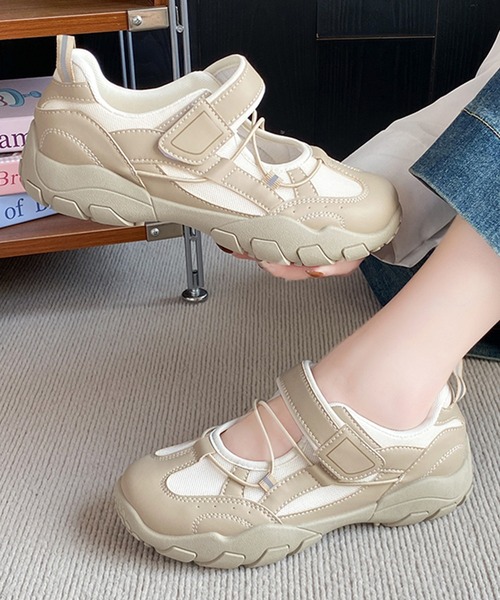 Lace Ladies（レースレディース）の「配色 メッシュ ストラップ付き レースアップ スニーカー（スニーカー・レディース・グレー/ベージュ/アイボリー・22.5cm/23cm/23.5cm/24cm/24.5cm/25cm）」の12枚目の写真