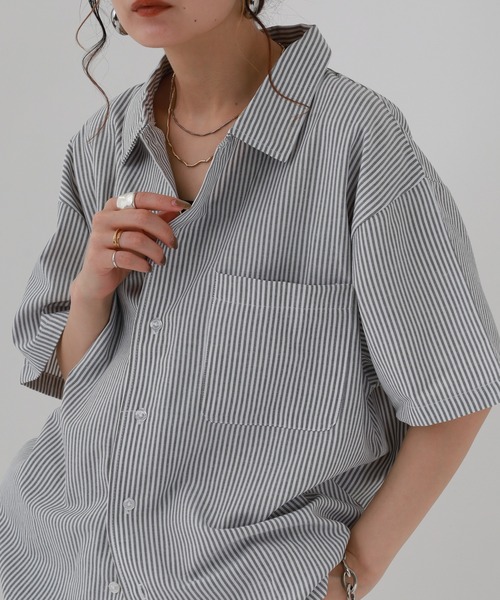 セール】ユニセックス 半袖 ストライプシャツ（シャツ/ブラウス