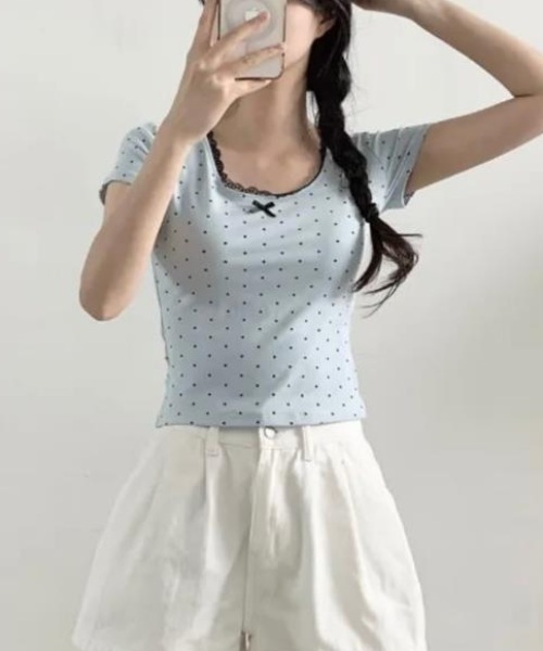 semplice(センプリチェ)の「Tシャツ【韓国ファッション】(Tシャツ/カットソー・レディース・ブルー/ホワイト/グレー・F)」の13枚目の写真