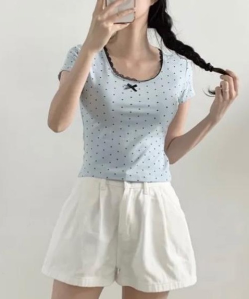 semplice(センプリチェ)の「Tシャツ【韓国ファッション】(Tシャツ/カットソー・レディース・ブルー/ホワイト/グレー・F)」の10枚目の写真