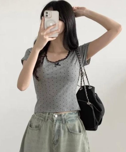 semplice(センプリチェ)の「Tシャツ【韓国ファッション】(Tシャツ/カットソー・レディース・ブルー/ホワイト/グレー・F)」の6枚目の写真