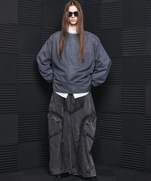 UNISEX T/W Sheer Stripe Prime‑Over Side Slit Pullover Shirt — MAISON SPECIAL