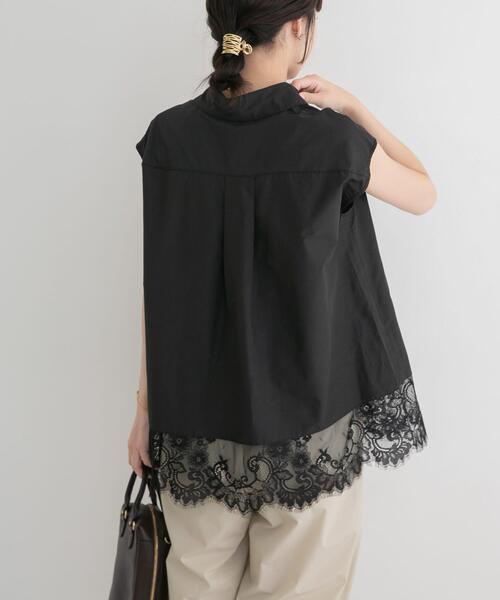 connse♡裾レース ノースリーブ ブラック セール】裾レースノースリーブブラウス（シャツ/ブラウス）｜ITEMS
