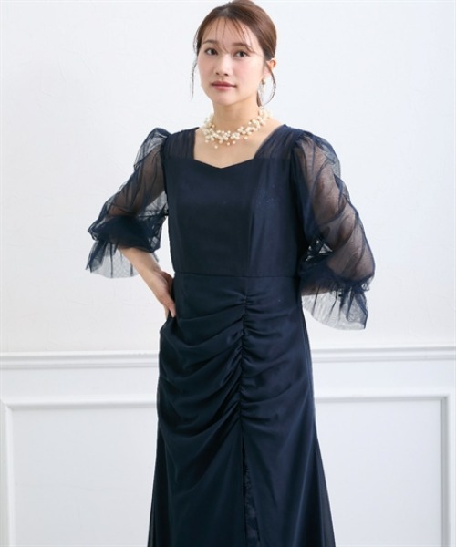 Jolie et Jolie(ジョリーエジョリー)の「レースレイヤードデザインシフォンワンピースドレス<大きいサイズ>(ドレス・レディース・ネイビー/ブルーグレー・3L/LL/5L/4L/L/M)」の19枚目の写真