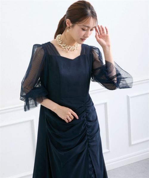 Jolie et Jolie(ジョリーエジョリー)の「レースレイヤードデザインシフォンワンピースドレス<大きいサイズ>(ドレス・レディース・ネイビー/ブルーグレー・3L/LL/5L/4L/L/M)」の20枚目の写真