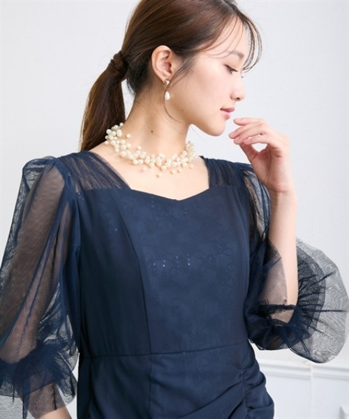 Jolie et Jolie(ジョリーエジョリー)の「レースレイヤードデザインシフォンワンピースドレス<大きいサイズ>(ドレス・レディース・ネイビー/ブルーグレー・3L/LL/5L/4L/L/M)」の21枚目の写真