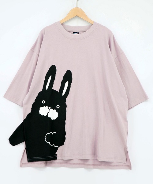 ScoLar Parity（スカラーパリティ）の「362131：おててつなぎ ネコorラビルTシャツ（Tシャツ/カットソー・レディース・チャコールグレー/ブラック/オフホワイト/パープル・M）」の4枚目の写真