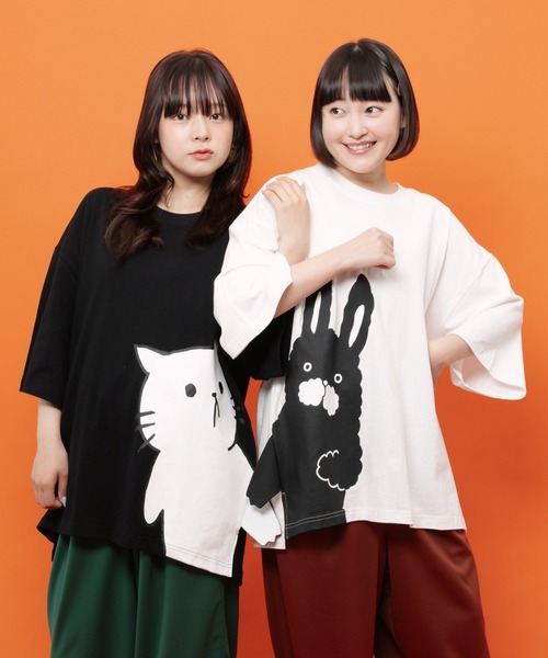 ScoLar Parity（スカラーパリティ）の「362131：おててつなぎ ネコorラビルTシャツ（Tシャツ/カットソー・レディース・チャコールグレー/ブラック/オフホワイト/パープル・M）」の22枚目の写真