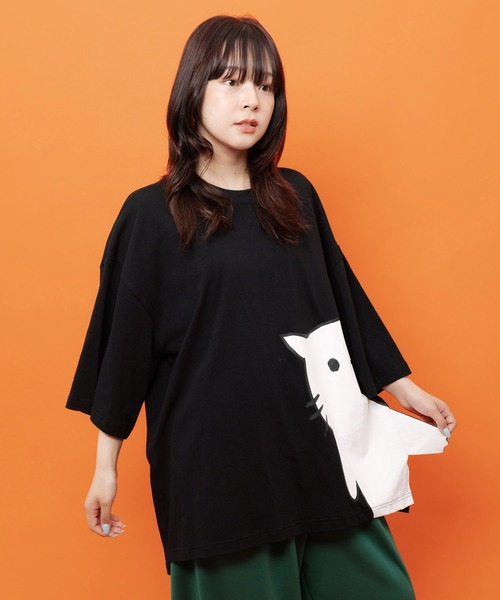 ScoLar Parity（スカラーパリティ）の「362131：おててつなぎ ネコorラビルTシャツ（Tシャツ/カットソー・レディース・チャコールグレー/ブラック/オフホワイト/パープル・M）」の8枚目の写真