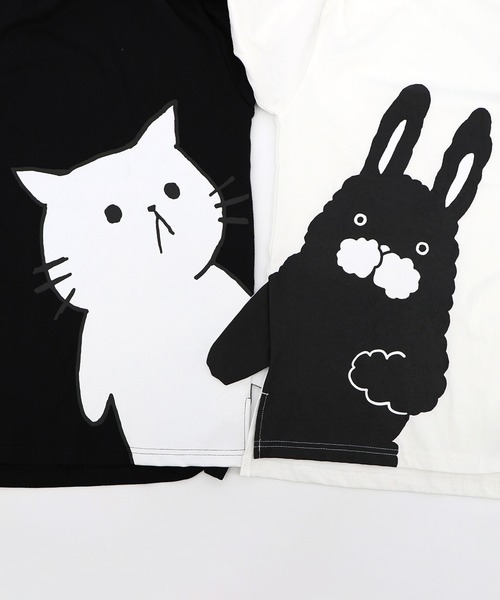 ScoLar Parity（スカラーパリティ）の「362131：おててつなぎ ネコorラビルTシャツ（Tシャツ/カットソー・レディース・チャコールグレー/ブラック/オフホワイト/パープル・M）」の20枚目の写真