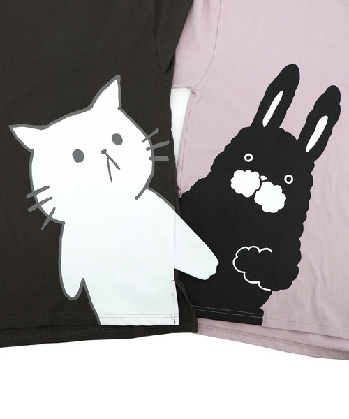 ScoLar Parity（スカラーパリティ）の「362131：おててつなぎ ネコorラビルTシャツ（Tシャツ/カットソー・レディース・チャコールグレー/ブラック/オフホワイト/パープル・M）」の21枚目の写真