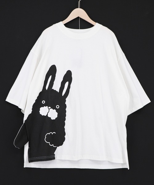 ScoLar Parity（スカラーパリティ）の「362131：おててつなぎ ネコorラビルTシャツ（Tシャツ/カットソー・レディース・チャコールグレー/ブラック/オフホワイト/パープル・M）」の10枚目の写真