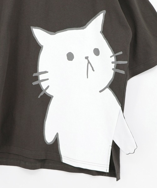 ScoLar Parity（スカラーパリティ）の「362131：おててつなぎ ネコorラビルTシャツ（Tシャツ/カットソー・レディース・チャコールグレー/ブラック/オフホワイト/パープル・M）」の12枚目の写真