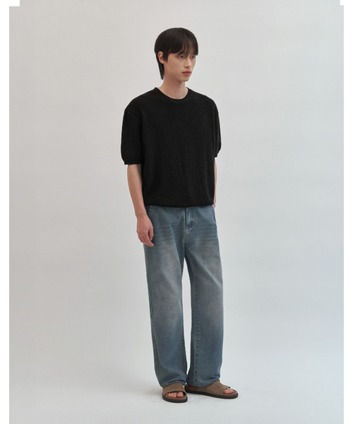 WORK ON BODY OFF（ワークオンボディオフ）の「イージオン セミオーバーフィット ラウンドネック 半袖ニット [ブラック]（ニット/セーター・メンズ・ブラック・MEDIUM/LARGE/X-LARGE）」の2枚目の写真