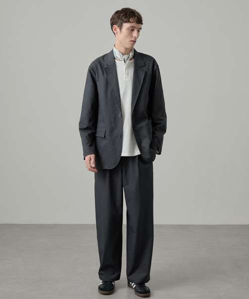 EASENCE(イーズエンス)の「【EASENCE】ドライツイル ストレッチ セットアップ テーラードジャケット&ワイドパンツ / UVカット(セットアップ・メンズ・ダークブラウン/モカ/ダークネイビー/スミクロ・L/XL/M/S)」の1枚目の写真