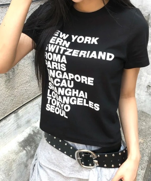 Emilie(エミリー)の「シティロゴプリント コットン半袖Tシャツ(Tシャツ/カットソー・レディース・ブラック/ミント/ホワイト・FREE)」の13枚目の写真