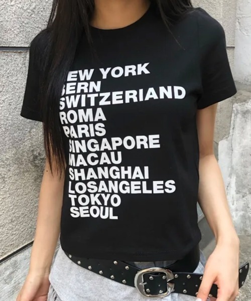Emilie(エミリー)の「シティロゴプリント コットン半袖Tシャツ(Tシャツ/カットソー・レディース・ブラック/ミント/ホワイト・FREE)」の14枚目の写真