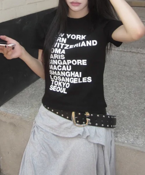 Emilie(エミリー)の「シティロゴプリント コットン半袖Tシャツ(Tシャツ/カットソー・レディース・ブラック/ミント/ホワイト・FREE)」の15枚目の写真