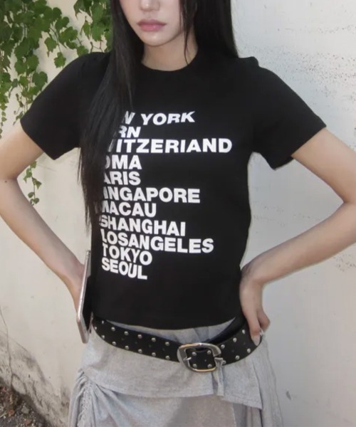 Emilie(エミリー)の「シティロゴプリント コットン半袖Tシャツ(Tシャツ/カットソー・レディース・ブラック/ミント/ホワイト・FREE)」の18枚目の写真
