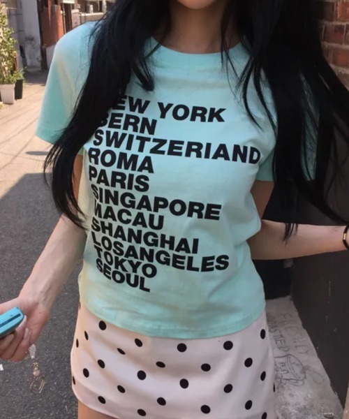 Emilie(エミリー)の「シティロゴプリント コットン半袖Tシャツ(Tシャツ/カットソー・レディース・ブラック/ミント/ホワイト・FREE)」の8枚目の写真