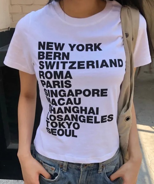 Emilie(エミリー)の「シティロゴプリント コットン半袖Tシャツ(Tシャツ/カットソー・レディース・ブラック/ミント/ホワイト・FREE)」の4枚目の写真