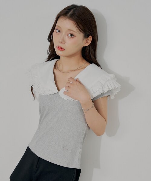 Chico(チコ)の「レースデザインビックカラーT(Tシャツ/カットソー・レディース・ブルー/アイボリー/ブラック/グレー・FREE)」の12枚目の写真