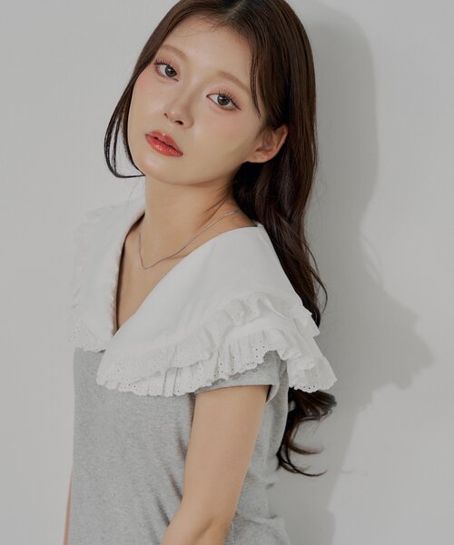 Chico(チコ)の「レースデザインビックカラーT(Tシャツ/カットソー・レディース・ブルー/アイボリー/ブラック/グレー・FREE)」の13枚目の写真