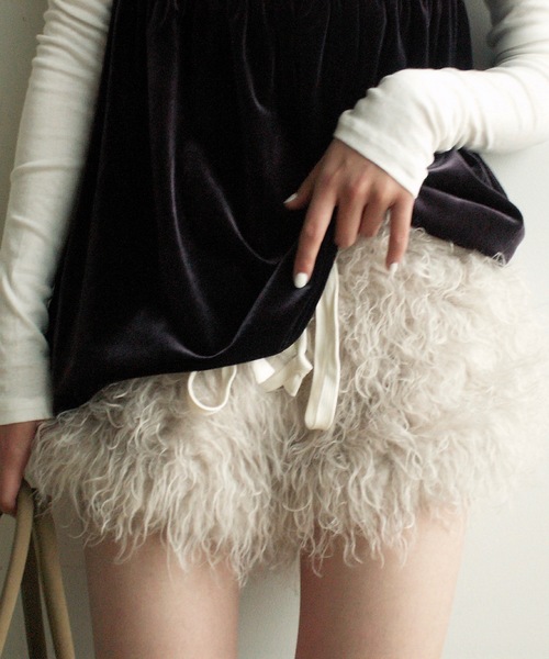 パンツ Eaphi FLUFFY SHORT PANTS Laced Fur Shorts / レースアップファーショートパンツ（その他パンツ