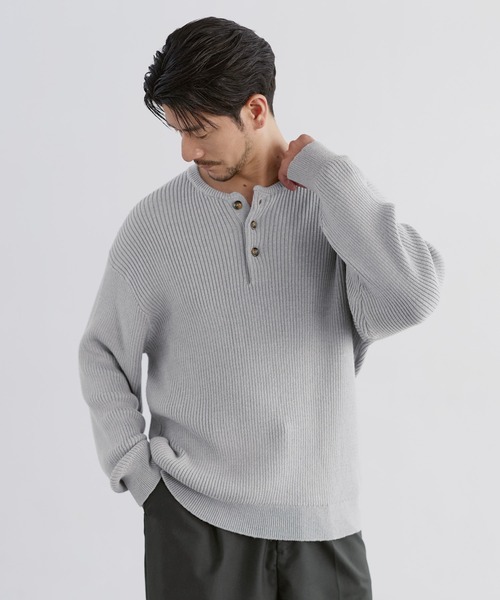 LIL VENDARS(リルヴェンダース)の「Buyer's Select / リブ編みヘンリーネックコットンニット(ニット/セーター・メンズ・ネイビー/グレー/ブラウン/ブラック/チャコール/ホワイト/モカ・S/M/L/XL)」の3枚目の写真