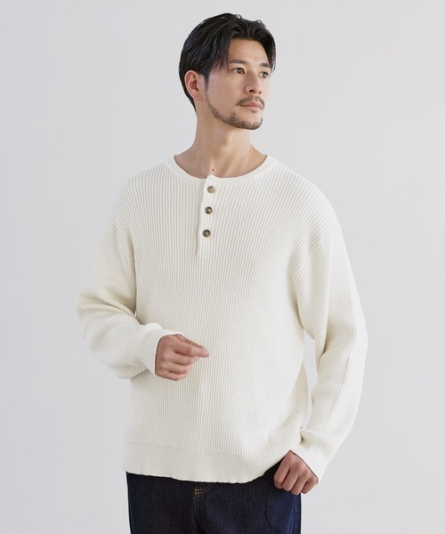 LIL VENDARS(リルヴェンダース)の「Buyer's Select / リブ編みヘンリーネックコットンニット(ニット/セーター・メンズ・ネイビー/グレー/ブラウン/ブラック/チャコール/ホワイト/モカ・S/M/L/XL)」の2枚目の写真