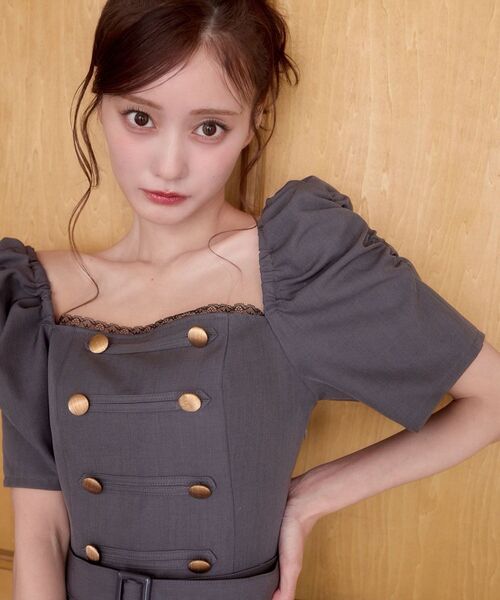 MAJESTIC LEGON（マジェスティックレゴン）の「ナポレオンデザインミニワンピース（ワンピース・レディース・グレー/アイボリー・MEDIUM）」の20枚目の写真
