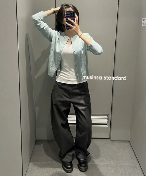 MUSINSA STANDARD WOMAN（ムシンサスタンダードウーマン）の「ウィメンズエッセンシャルラウンドネックカーディガン[ミントグレー]（カーディガン/ボレロ・レディース・その他・MEDIUM/LARGE/SMALL/X-SMALL）」の5枚目の写真