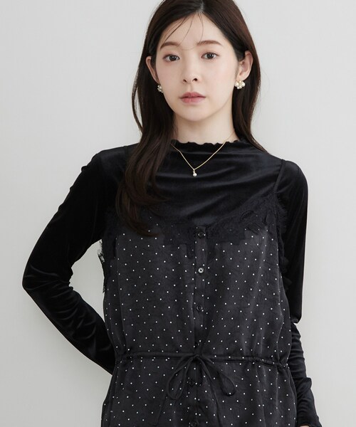 couture brooch(クチュールブローチ)の「ドットサテンレースキャミ(タンクトップ・レディース・ブラック系/ベージュ系その他・38)」の3枚目の写真