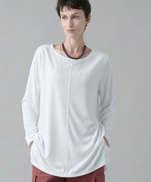 leswel(レスウェル)の「【M/L】ソフトアムンゼンラウンドヘムロンT(Tシャツ/カットソー・レディース・オフホワイト/ライトグレー/ブラック・M/L)」の2枚目の写真