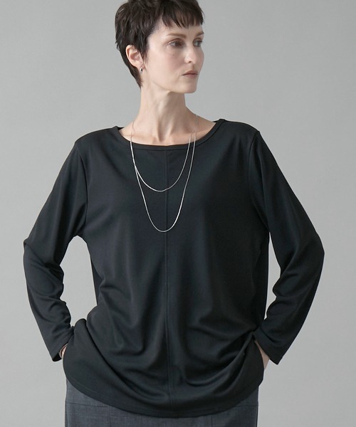 leswel(レスウェル)の「【M/L】ソフトアムンゼンラウンドヘムロンT(Tシャツ/カットソー・レディース・オフホワイト/ライトグレー/ブラック・M/L)」の3枚目の写真