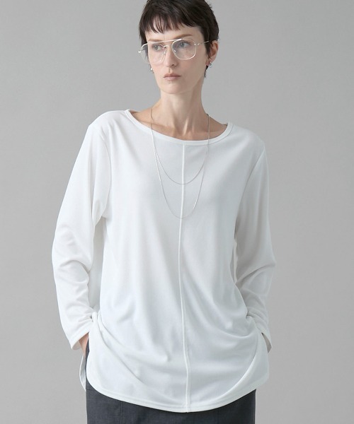 leswel(レスウェル)の「【M/L】ソフトアムンゼンラウンドヘムロンT(Tシャツ/カットソー・レディース・オフホワイト/ライトグレー/ブラック・M/L)」の4枚目の写真